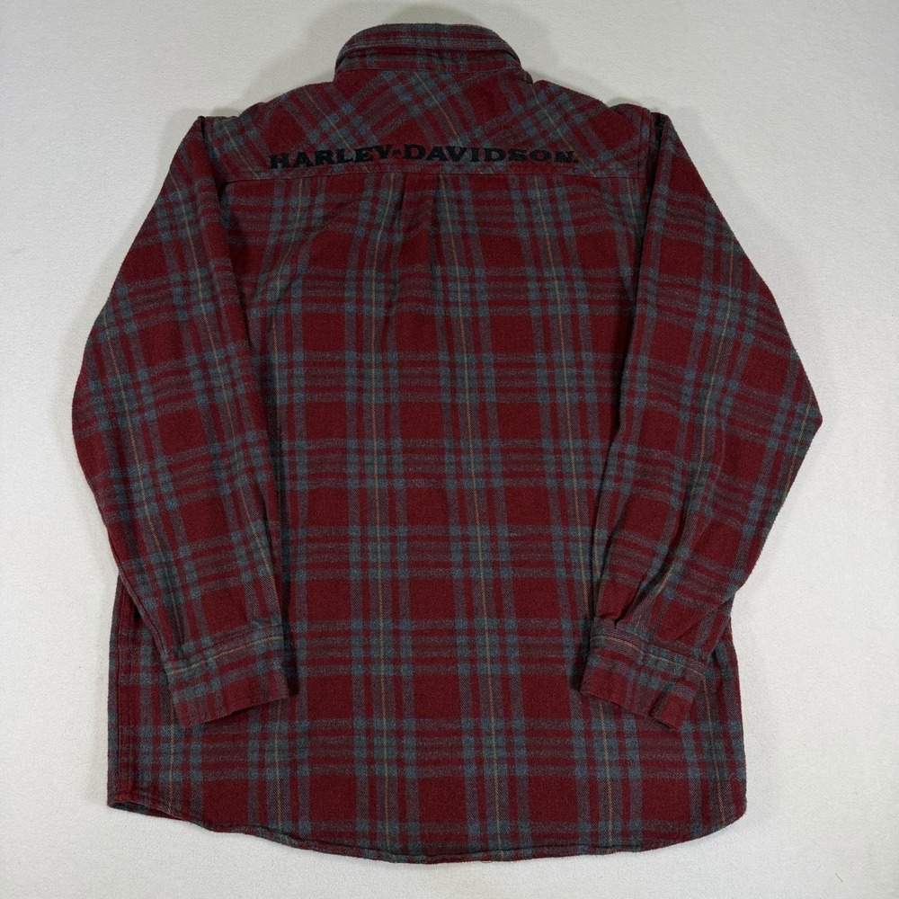 Harley Davidson Plaid Flannel Long Sleeve Button Shirt Mens Medium Red Gray - Picture 3 of 6